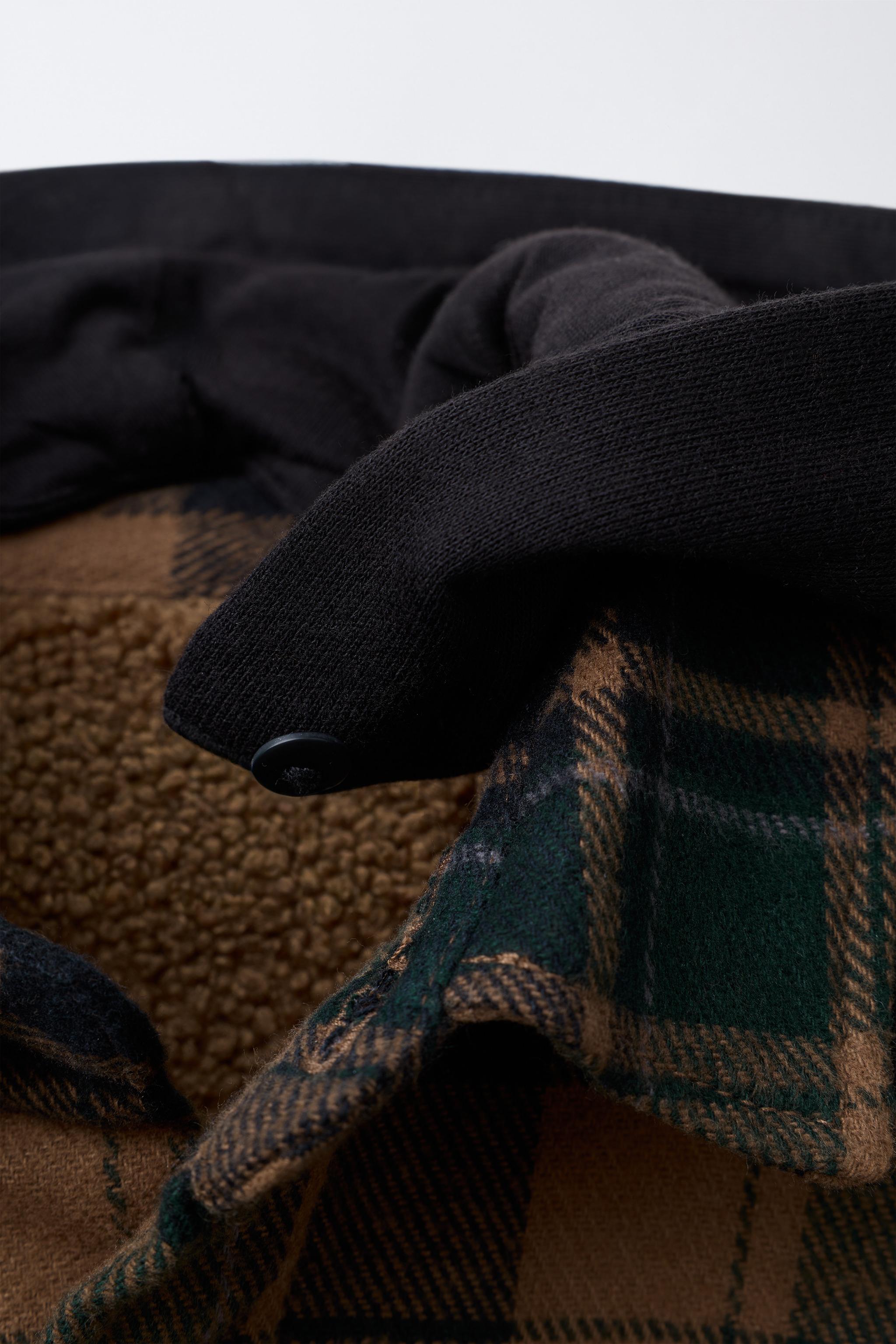 PLAID OVERSHIRT WITH REMOVABLE HOODIE AND FAUX SHEARLING